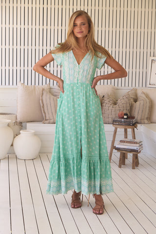 Carmen Maxi Dress - Sea Foam Print - Aviva Parfumerie