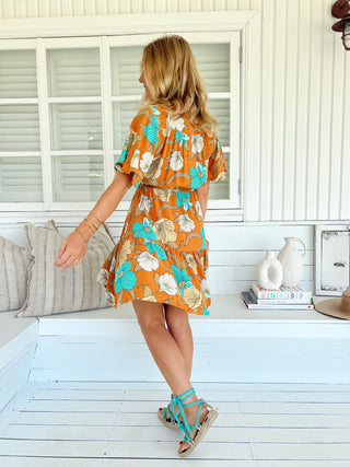 TESS MINI DRESS - AQUA FIELDS