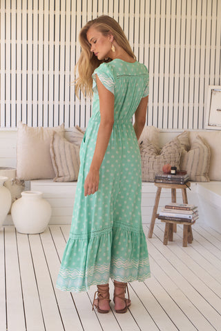 Carmen Maxi Dress - Sea Foam Print