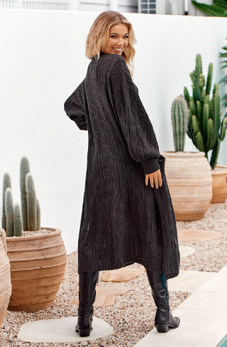 ELYSE KNIT CARDIGAN - CHARCOAL - Aviva Parfumerie